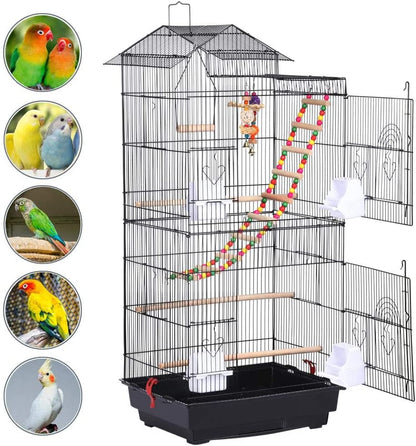 39-Inch Roof Top Large Flight Parrot Bird Cage for Small Quaker Parrot Cockatiel Sun Parakeet Green Cheek Conure Budgie Finch Lovebird Canary Pet Bird Cage W/Toys